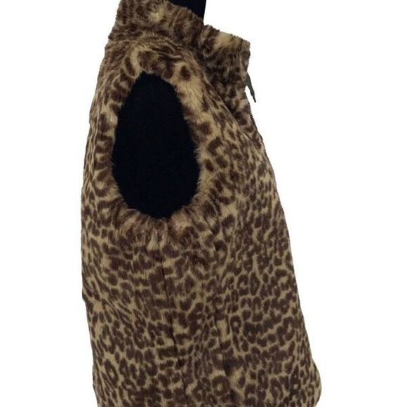 Guess Womens Faux Fur Vest Animal Print Reversible Full Zip Tan‎ Green Medium - Picture 5 of 11